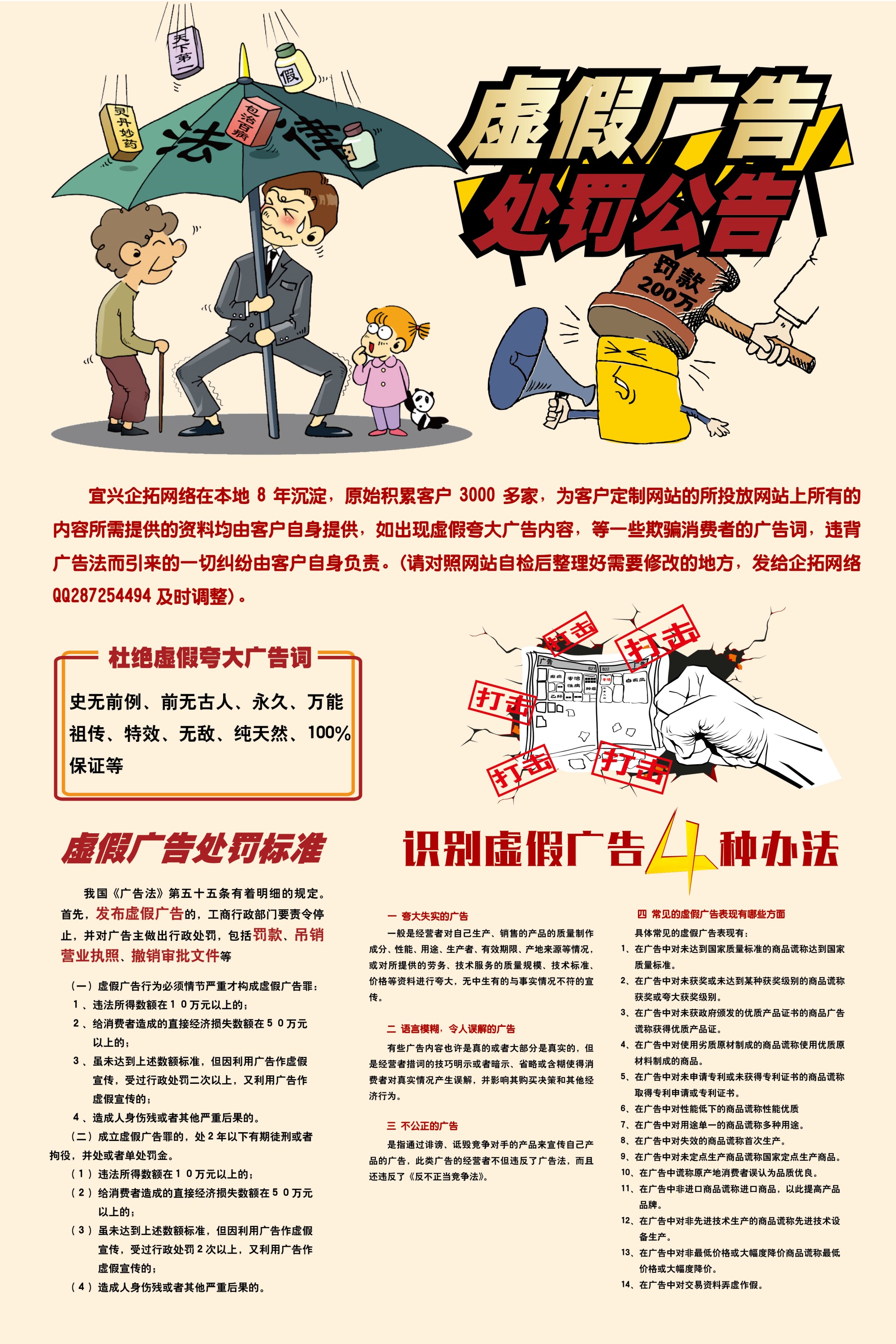關于網(wǎng)站虛假夸大廣告處罰通告！